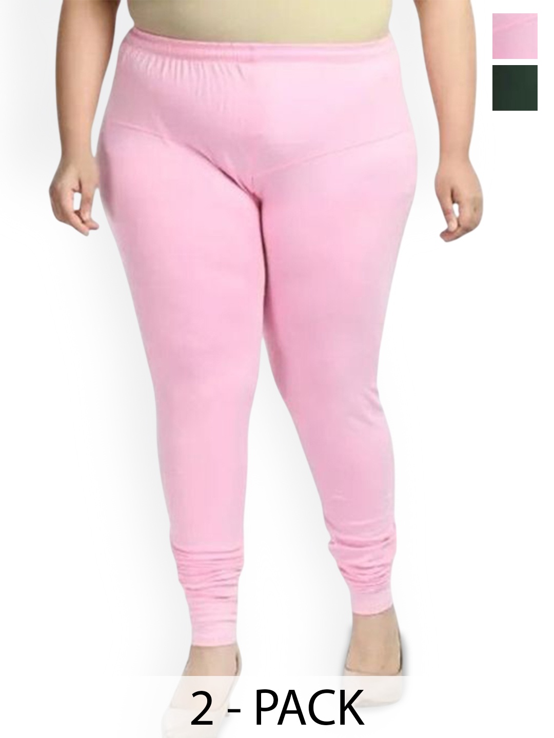 

URBAN KANYA Pack Of 2 Mid-Rise Churidar-Length Leggings, Pink
