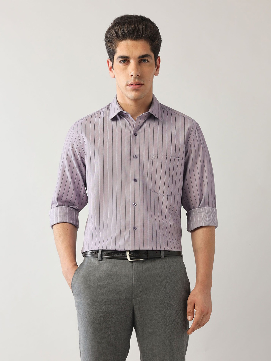 

Arrow Men Classic Opaque Striped Formal Shirt, Purple