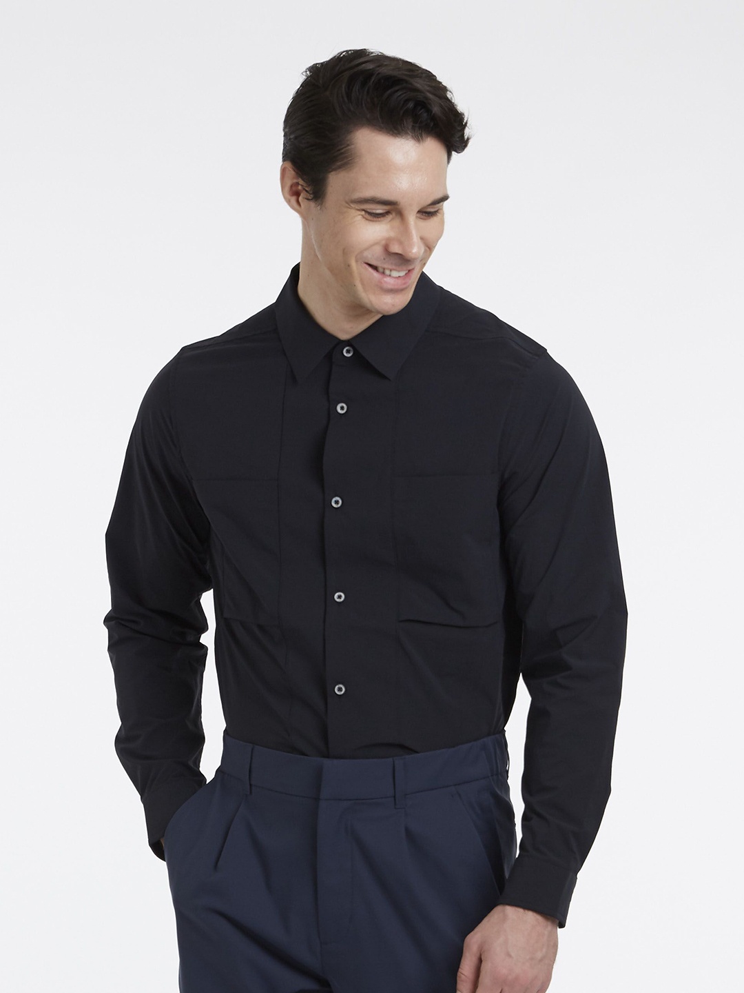 

Roam Everywhere Men Semi Sheer Casual Shirt, Black