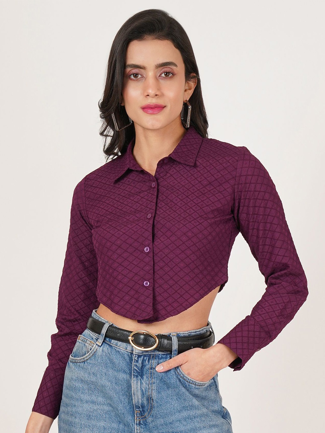 

U&F Women Original Slim Fit Opaque Casual Shirt, Purple