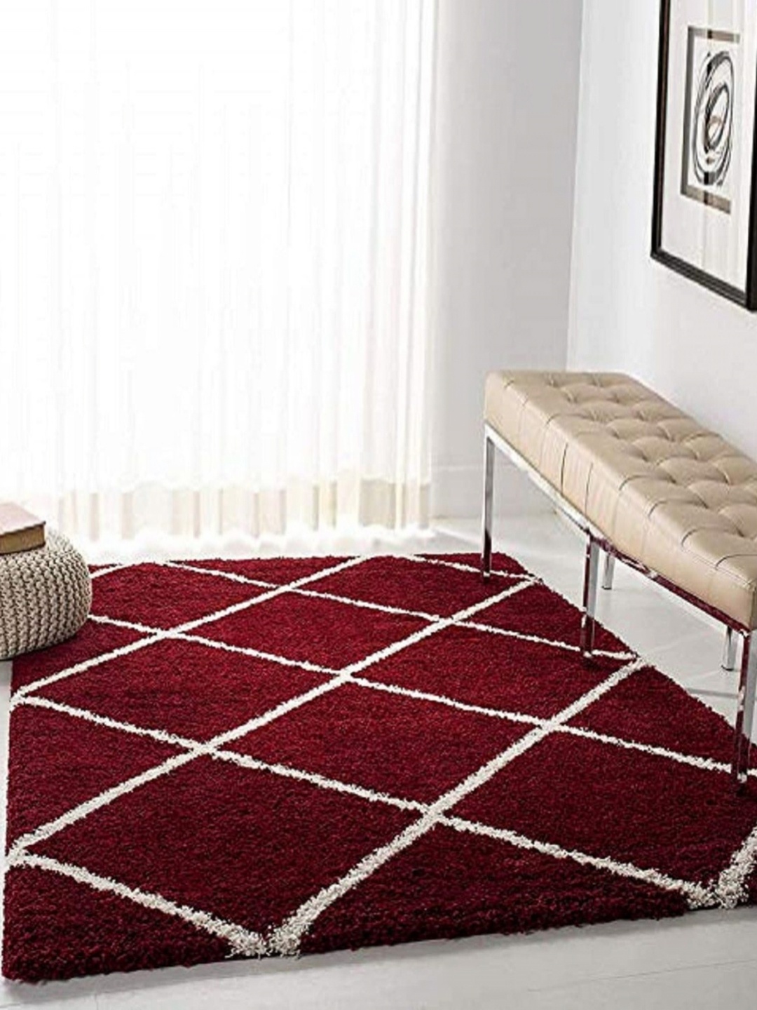 

Banchmark Home Furnishings Red Geometric Handmade Woollen Carpet