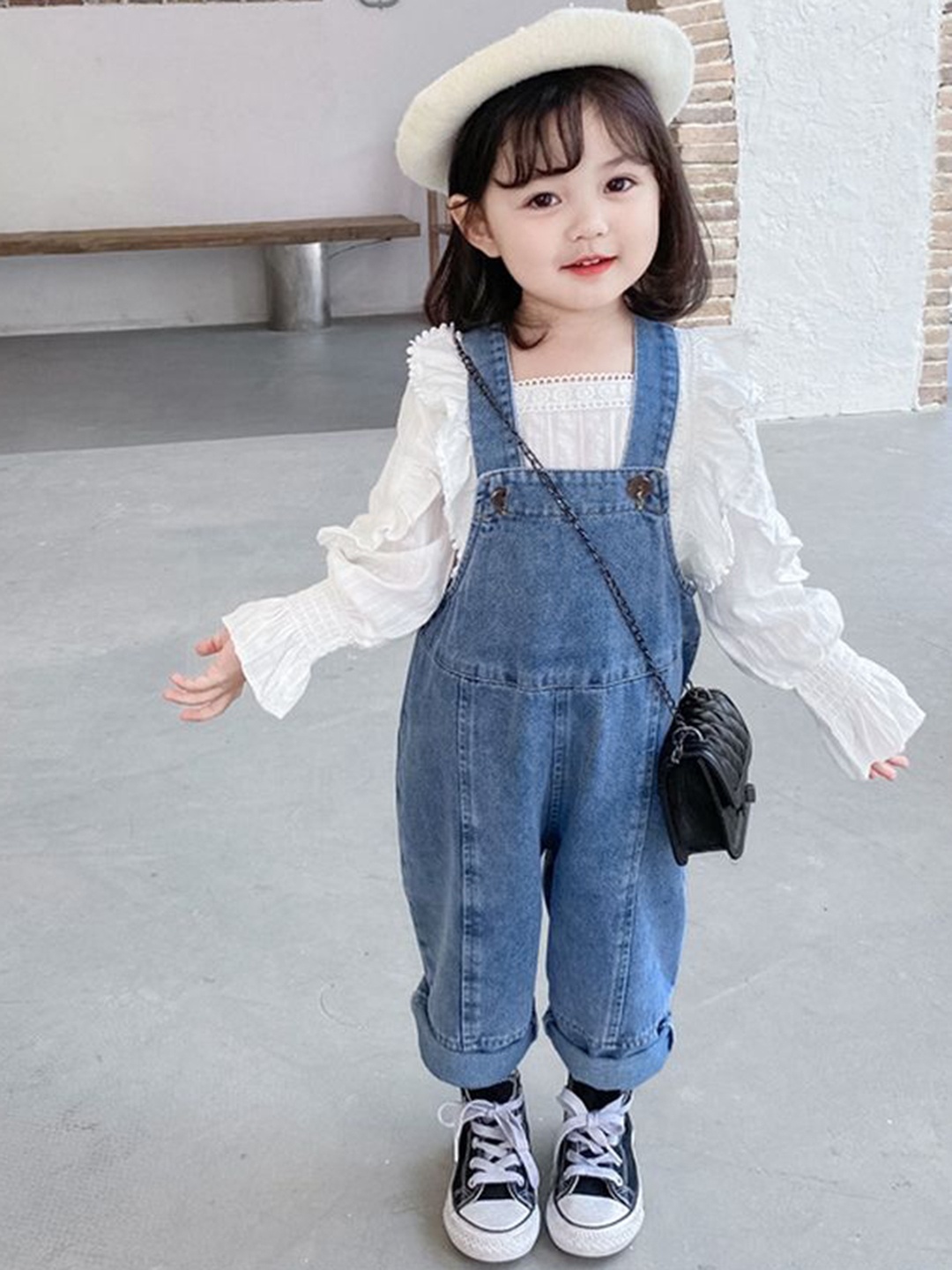 

LULU & SKY Girls Straight Fit Square Neck Dungarees, Blue