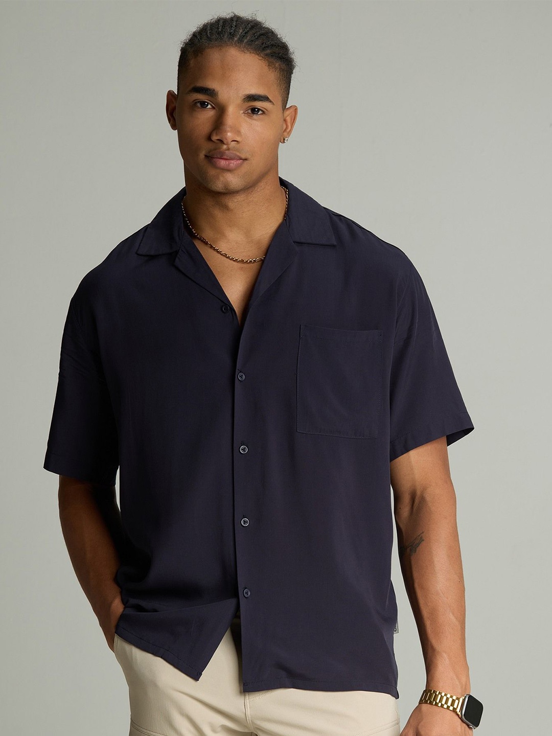 

Cava Blue Resort Collar Shirt, Navy blue