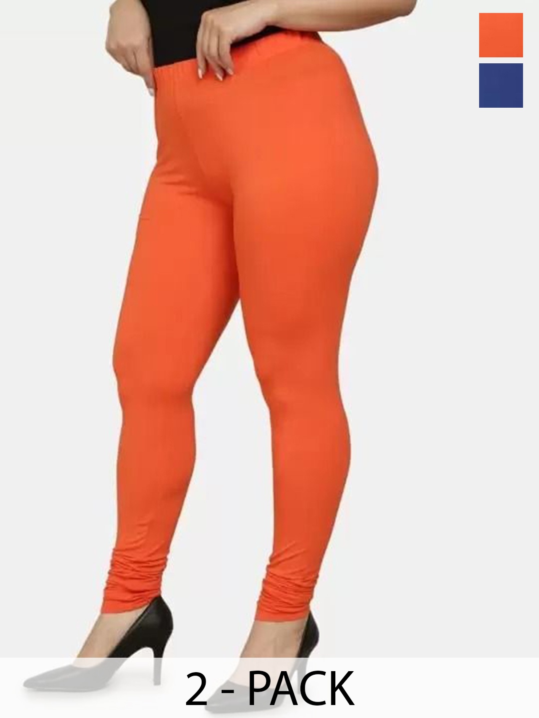 

URBAN KANYA Pack Of 2 Mid-Rise Churidar-Length Leggings, Blue