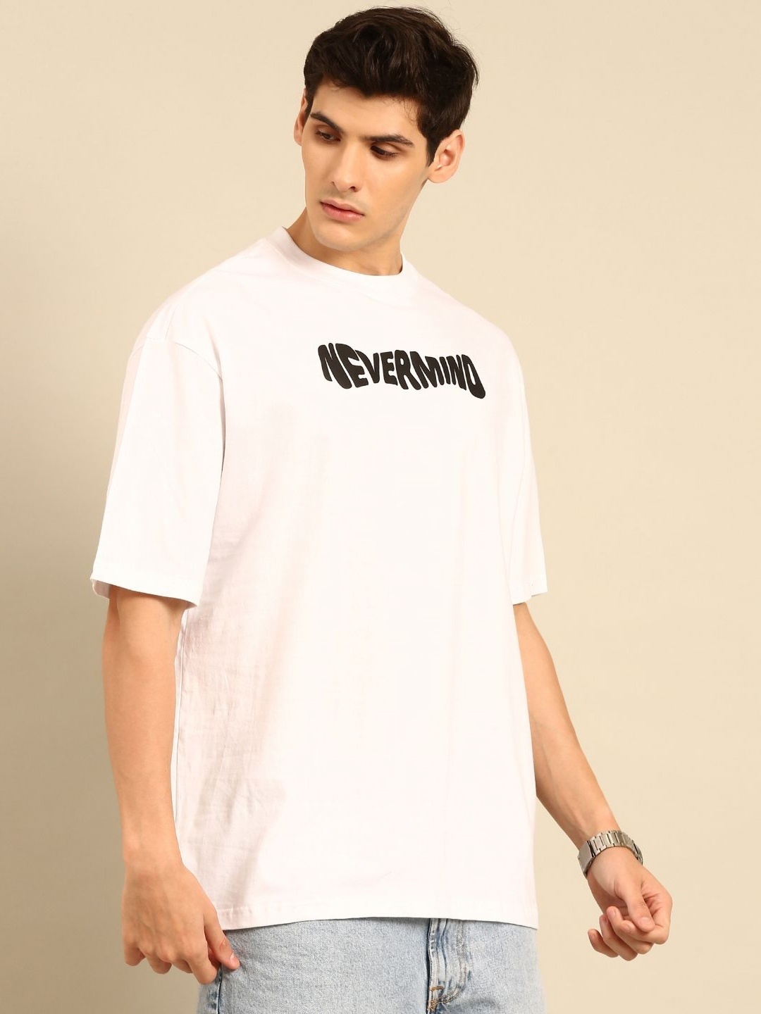 

Mast & Harbour Men Printed Drop-Shoulder Sleeves Bio Finish Pockets T-shirt, White