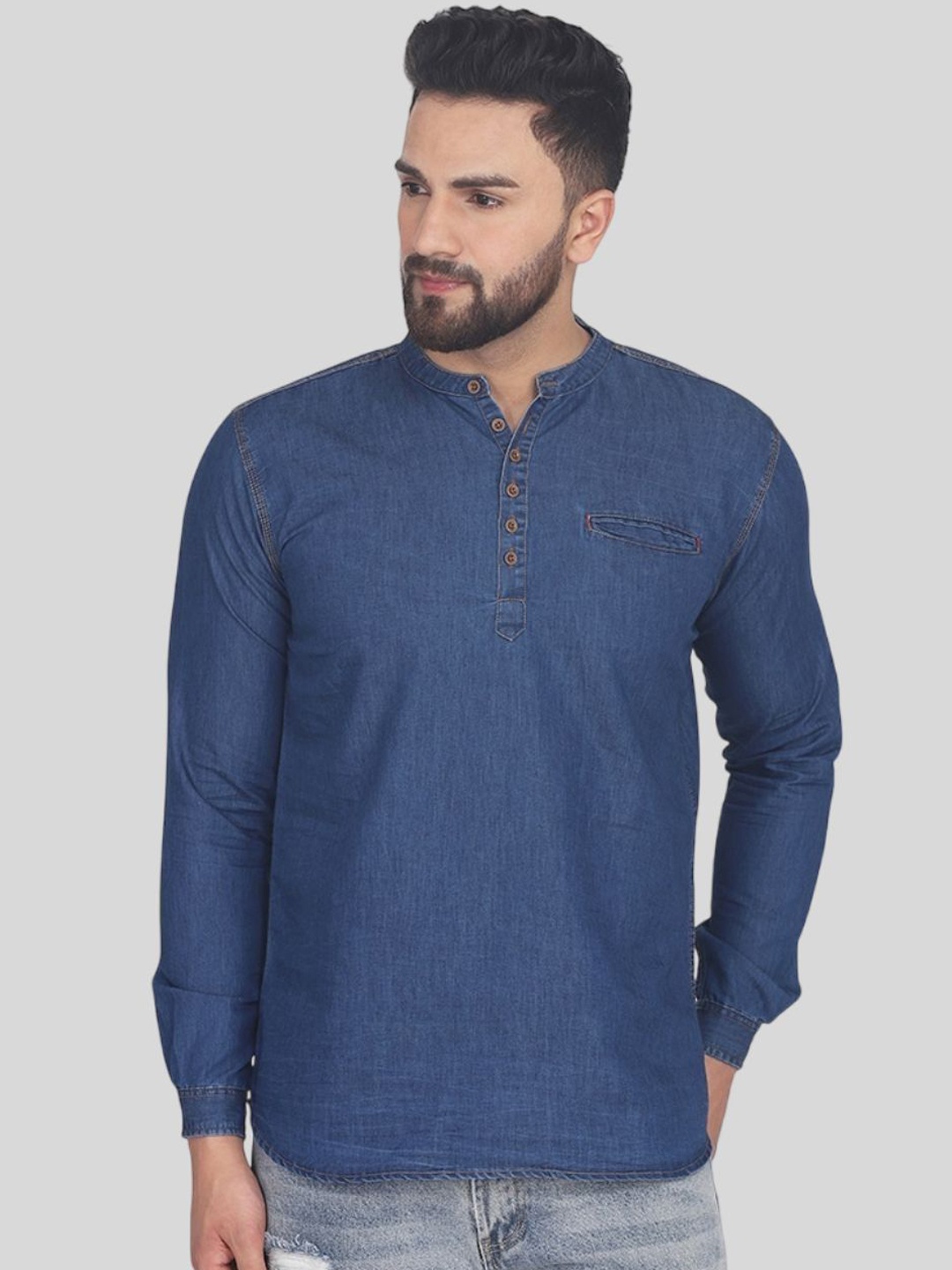 

FASHION GRAB Men Thread Work Denim Kurta, Blue