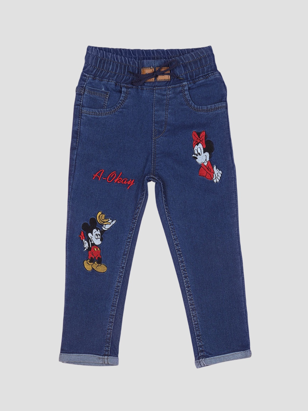 

YK Girls Jogger High-Rise Light Fade Embroidered Jeans, Blue