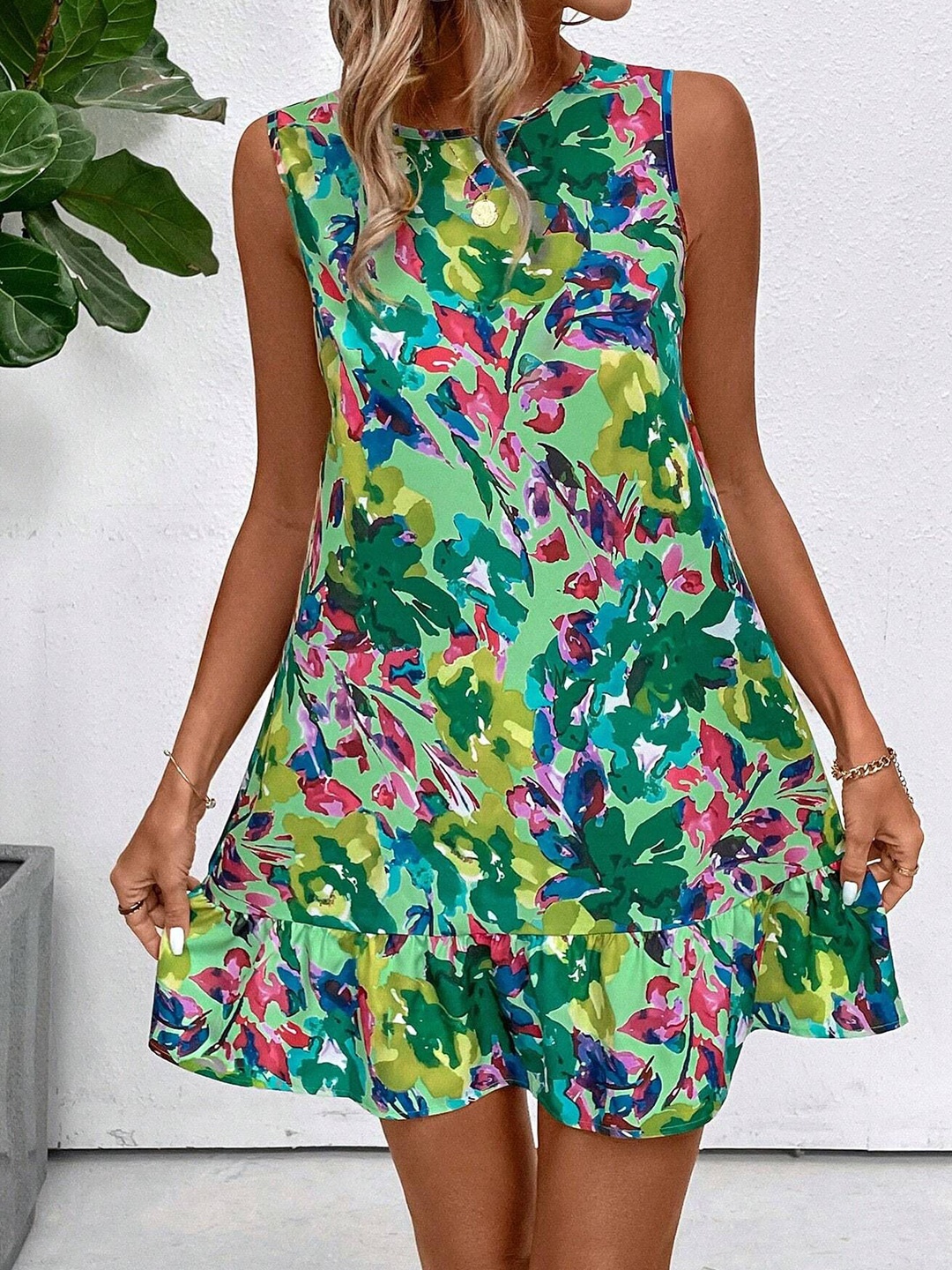 

all about you Floral Print A-Line Dress, Green
