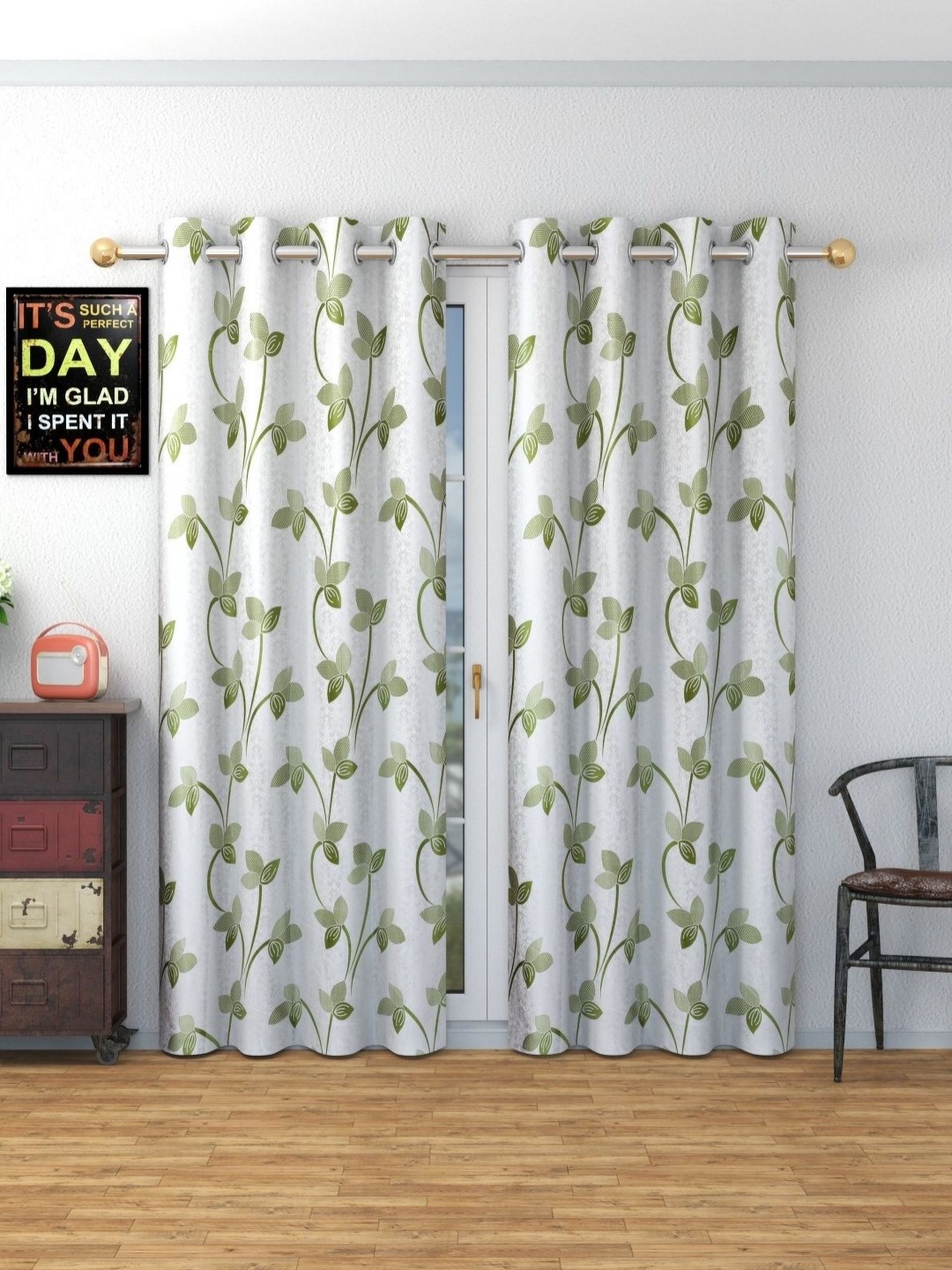 

Galaxy Home Decor Green Set of 2 Floral Long Door Curtain