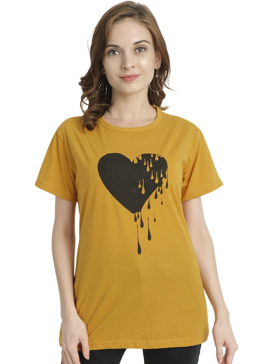 

Moda Rapido Women Printed Bio Finish Pockets T-shirt, Mustard