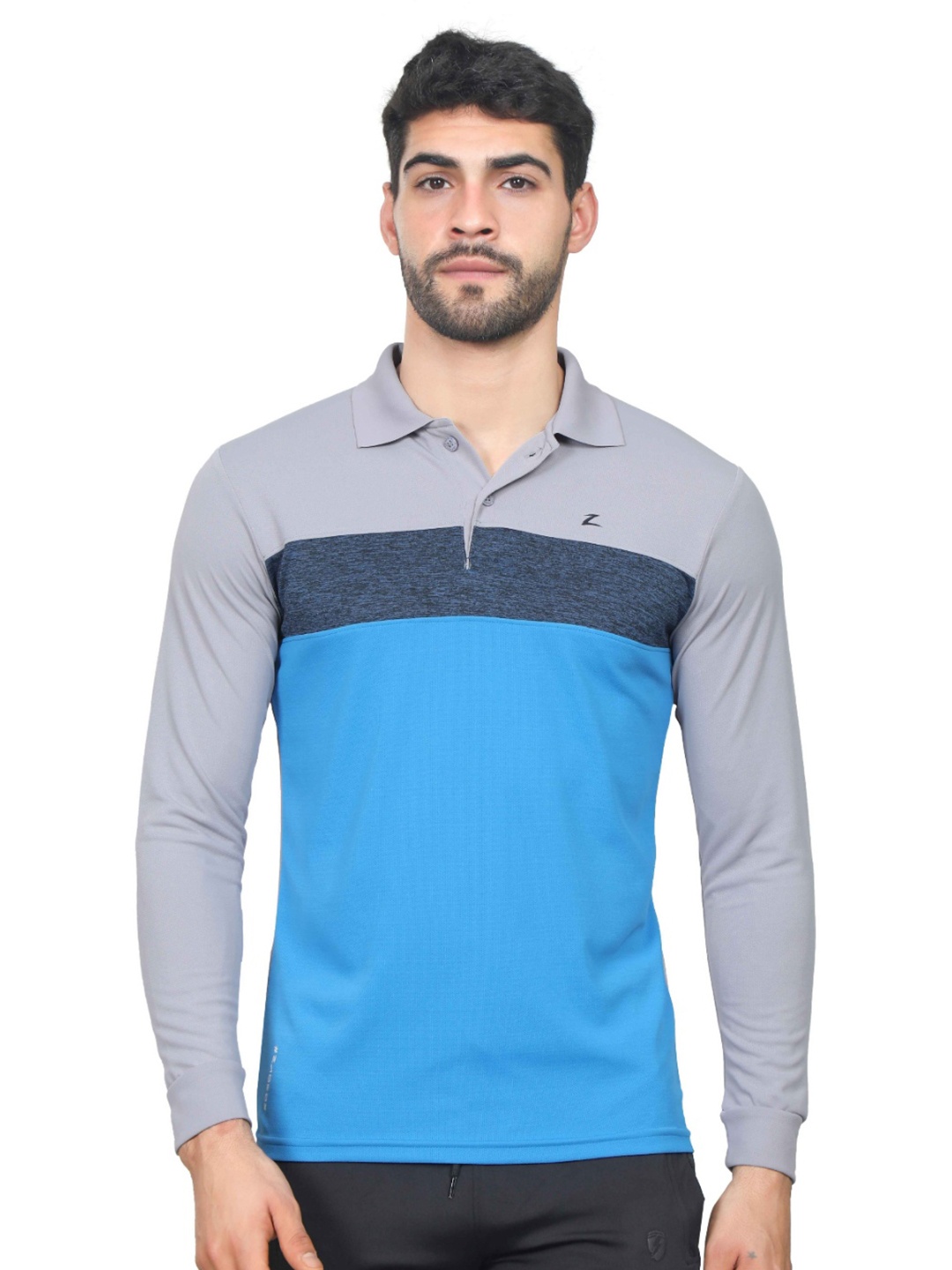 

Z Zagros Men Striped Polo Collar Pockets T-shirt, Grey