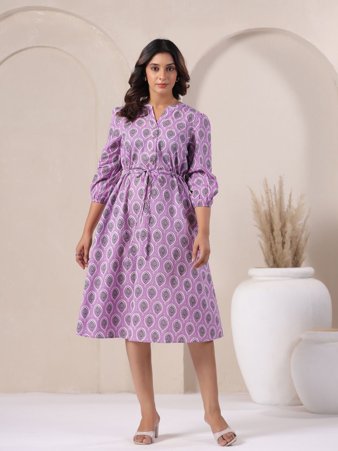 

Zenava by Myntra Floral Print Fit & Flare Midi Dress, Lavender