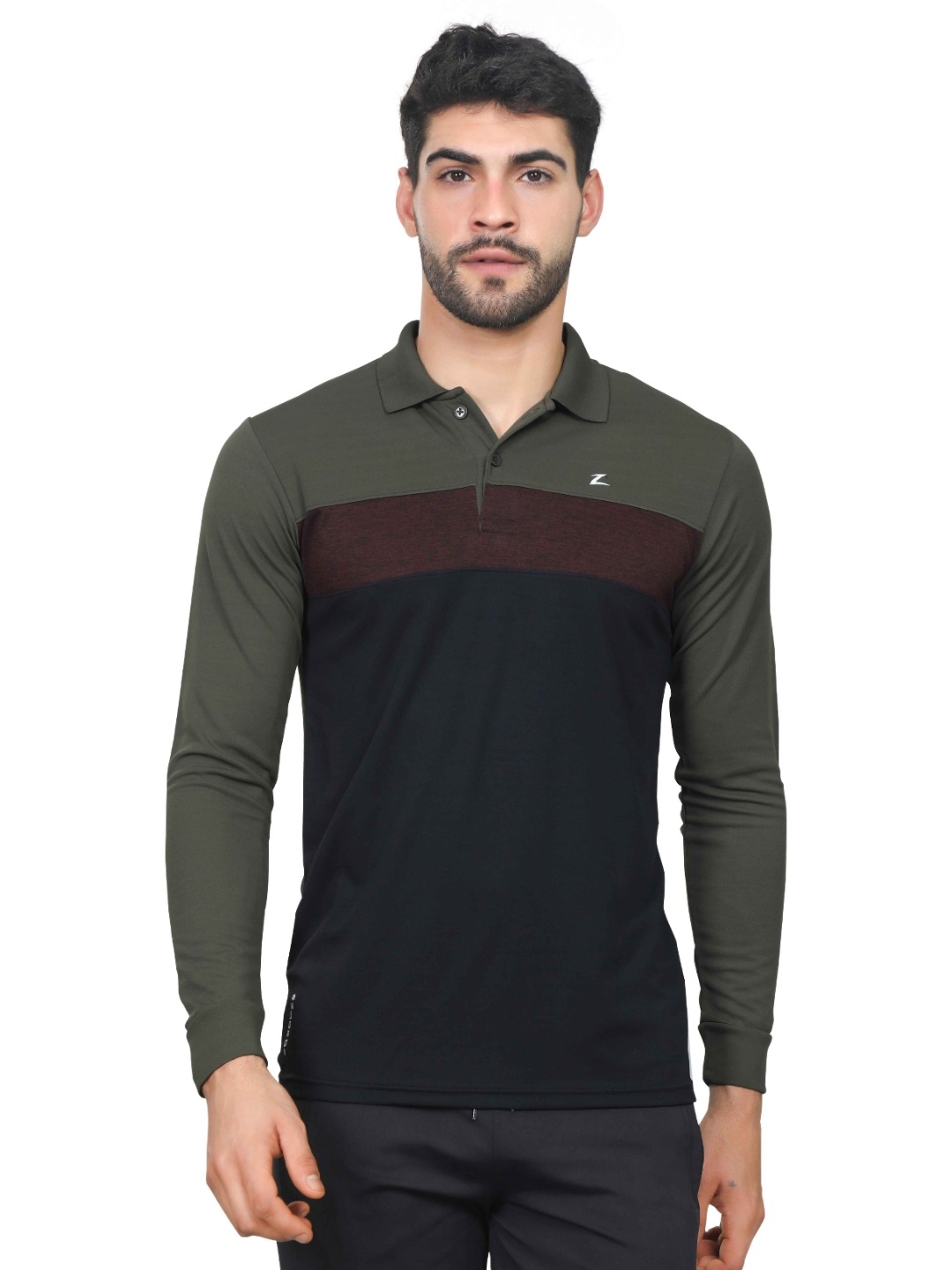 

Z Zagros Men Striped Polo Collar Pockets T-shirt, Olive