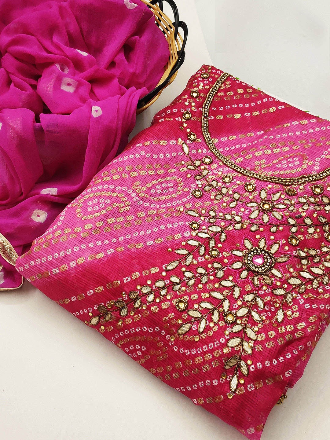 

SAINOOR Embellished Semi-Stitched Dress Material, Pink