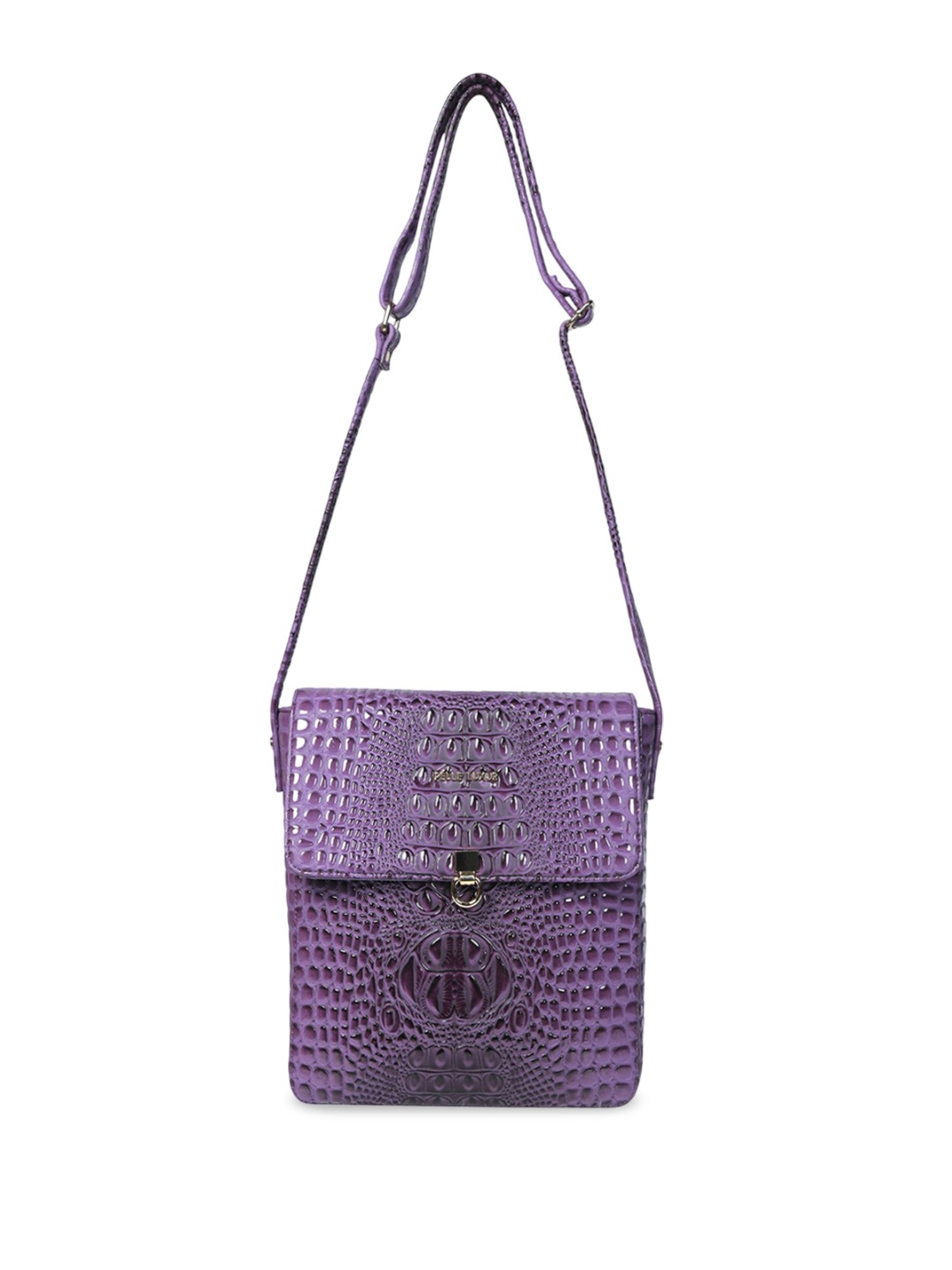 

PELLE LUXUR Textured PU Structured Sling Bag, Purple