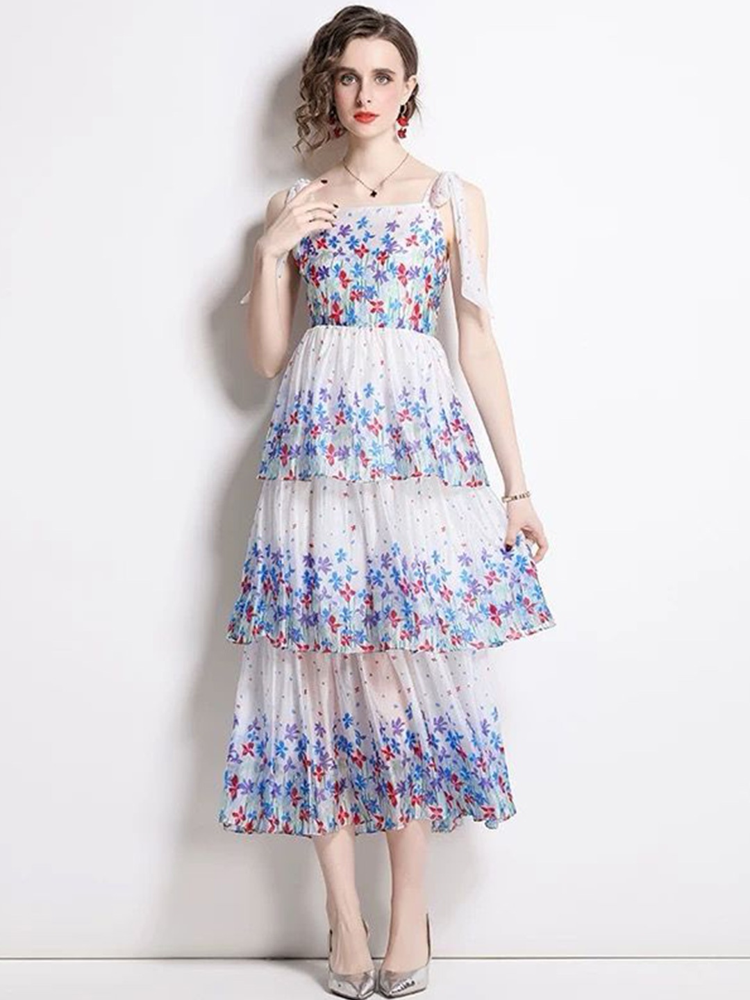 

MADE FOR HER LABEL Floral Print Chiffon Maxi Midi Dress, White