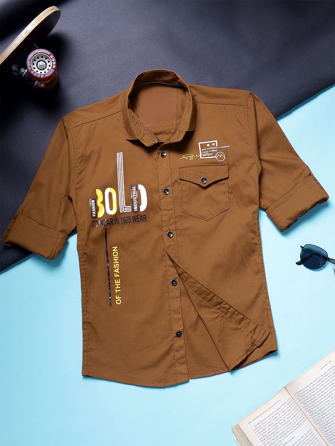 

YK Boys Opaque Printed Casual Shirt, Brown