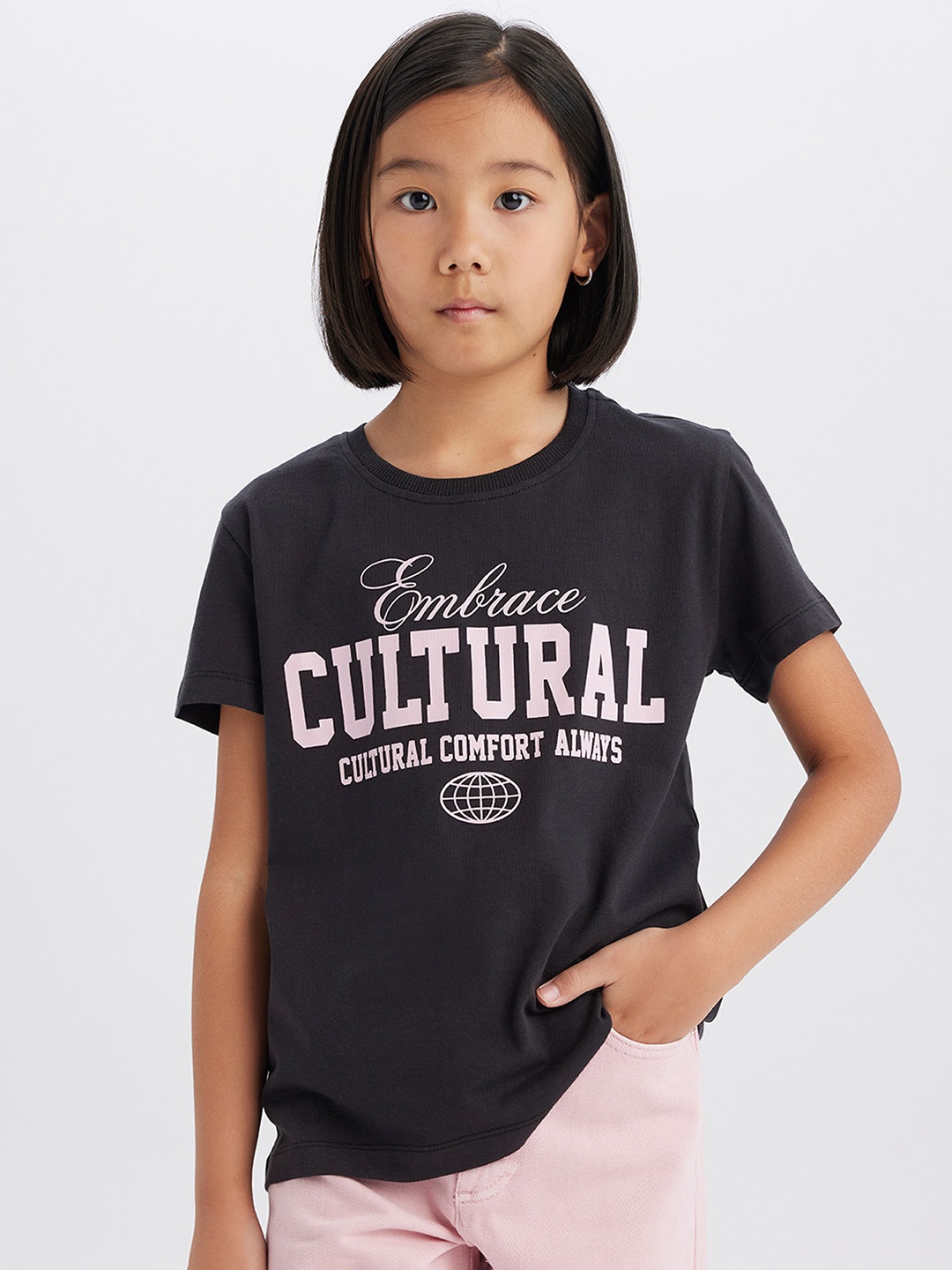

DeFacto Girls Typography Printed Applique T-shirt, Na