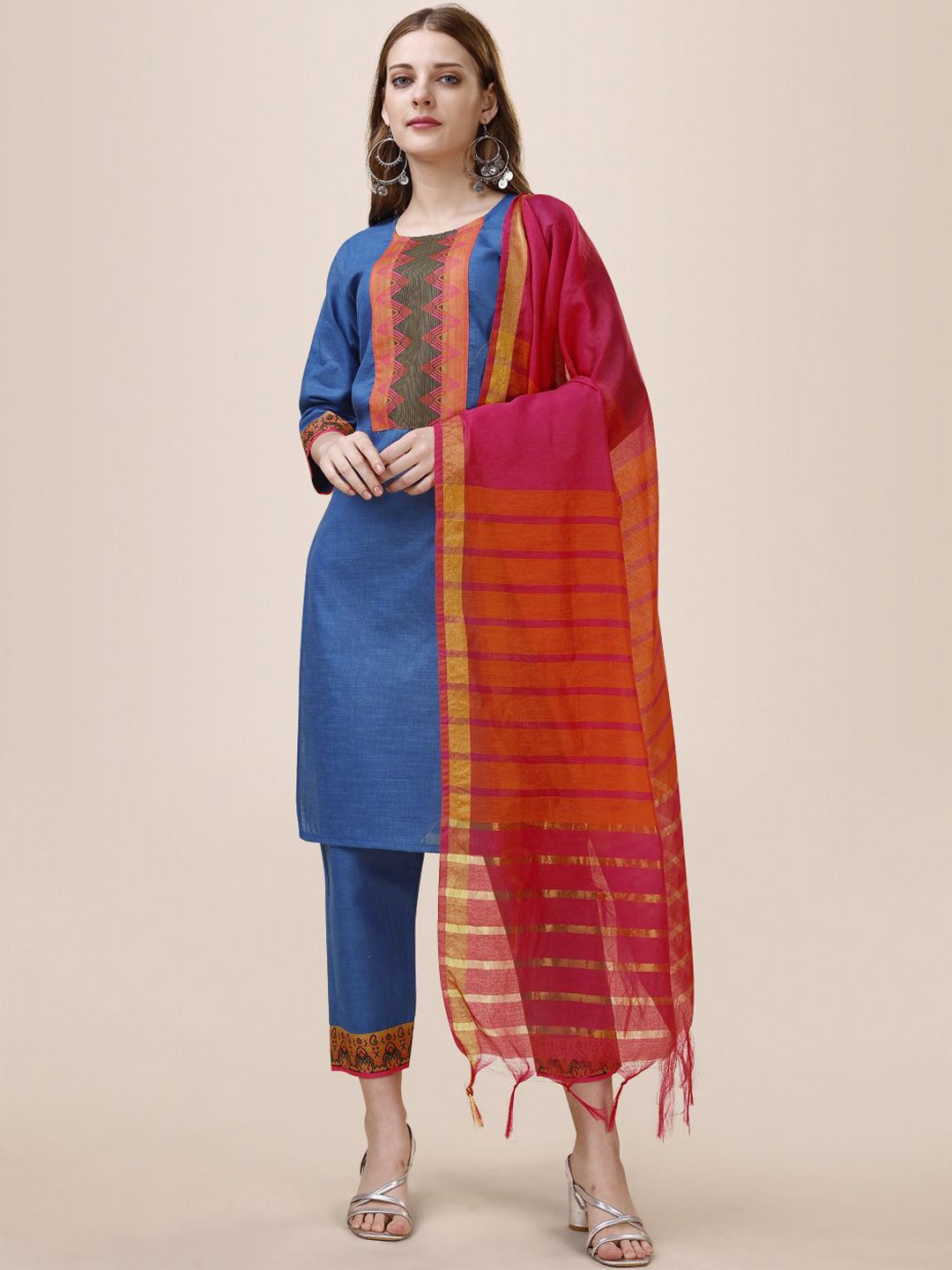 

Moda Rapido Women Printed Regular Kurta with Pyjamas & With Dupatta, Blue