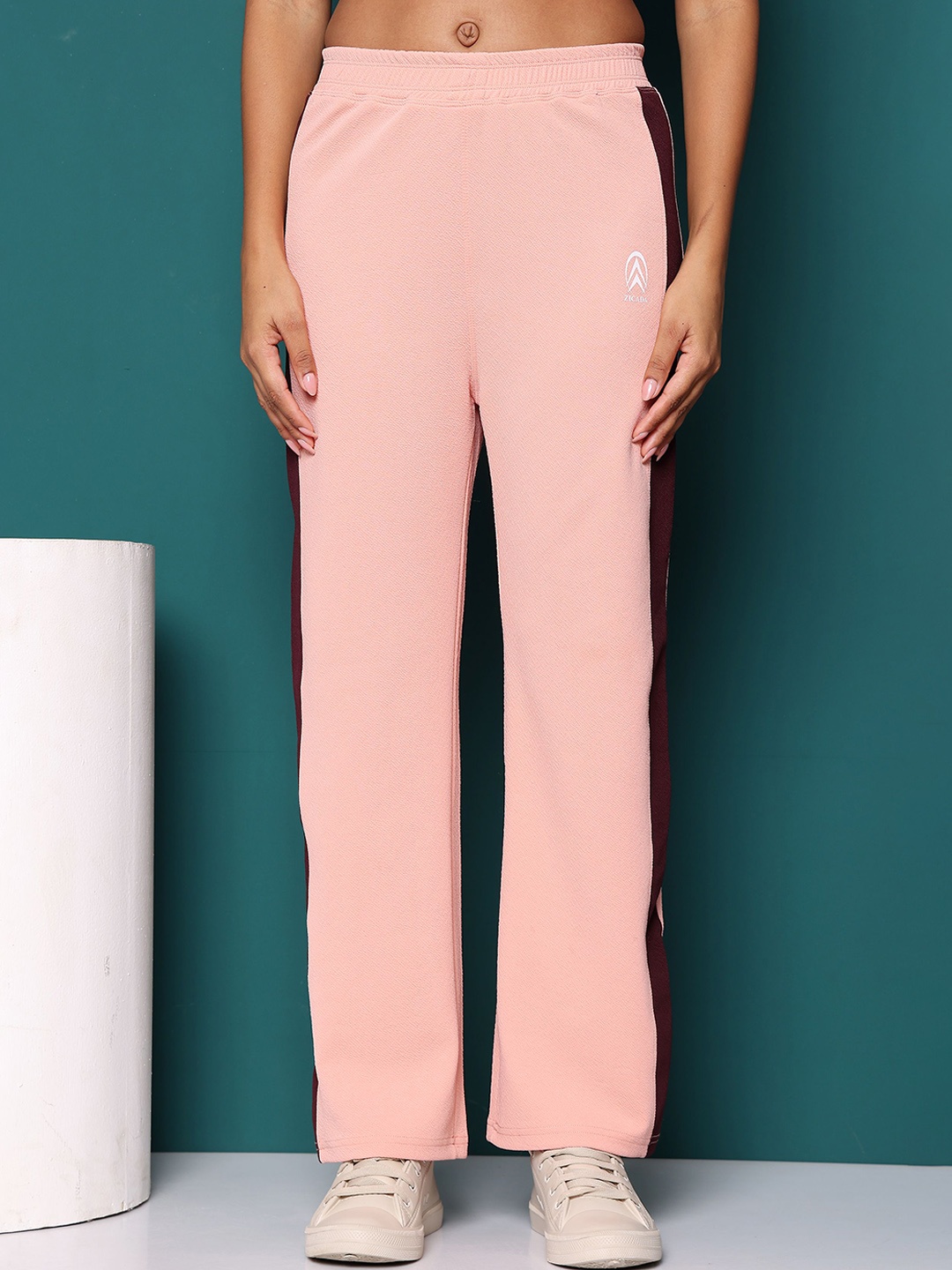 

Zicada Women Colourblocked Striped Loose Fit Trousers, Pink