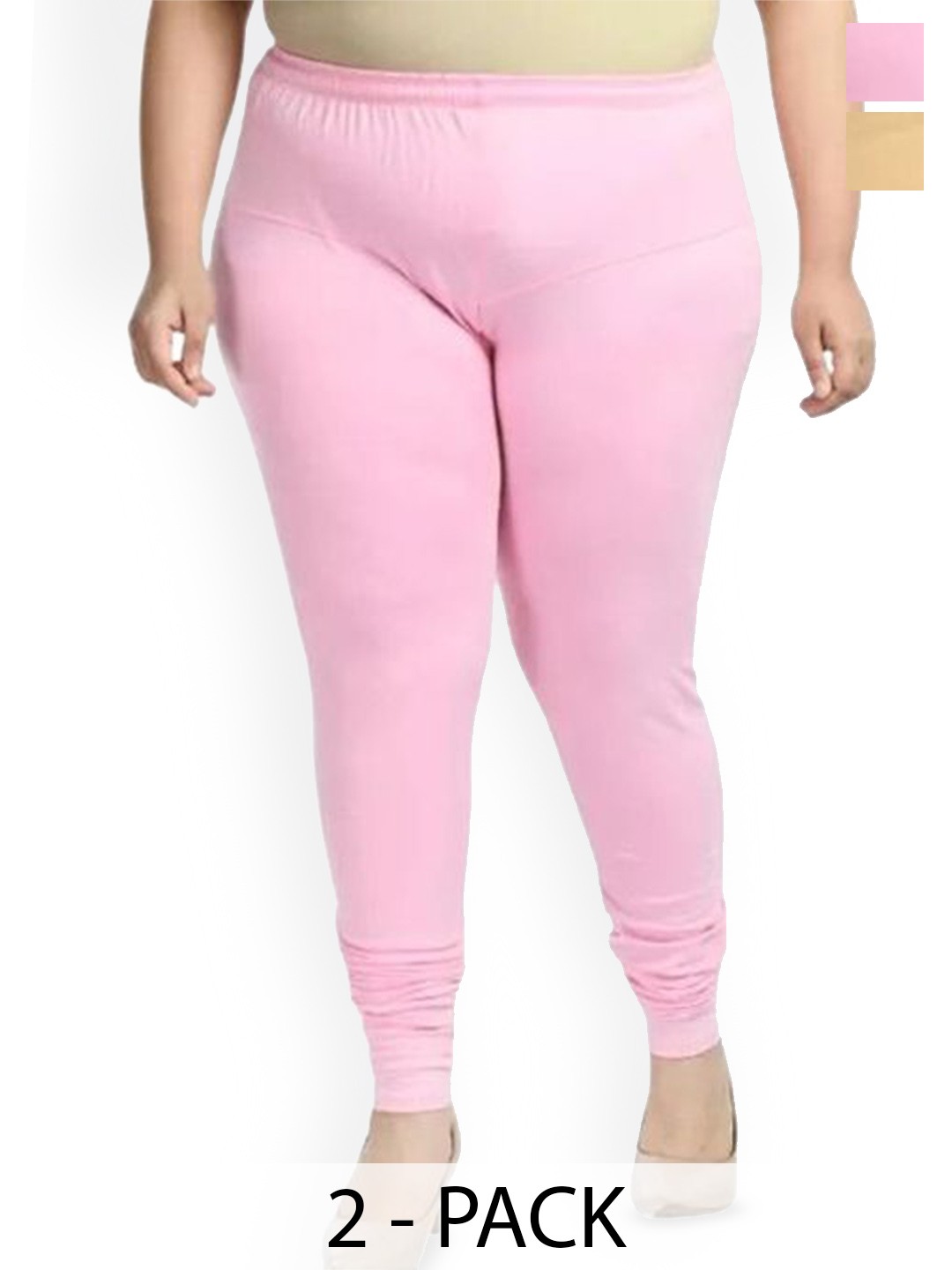 

URBAN KANYA Pack Of 2 Mid-Rise Churidar-Length Leggings, Pink