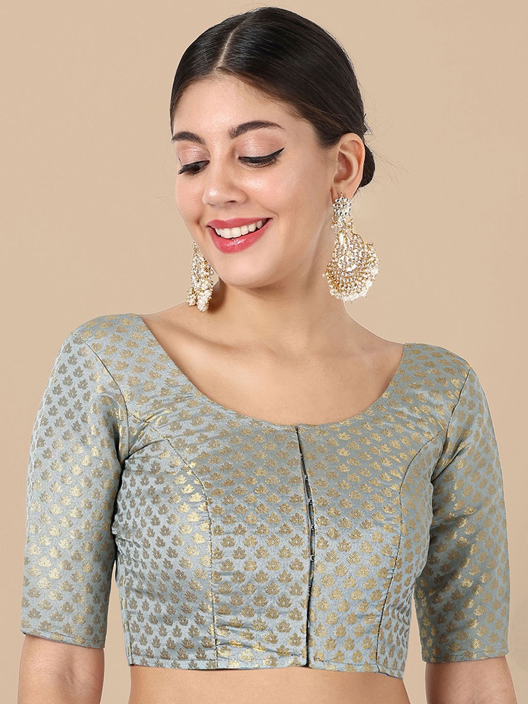 

DEVATITHI Women Grey Woven-Design Saree Blouse