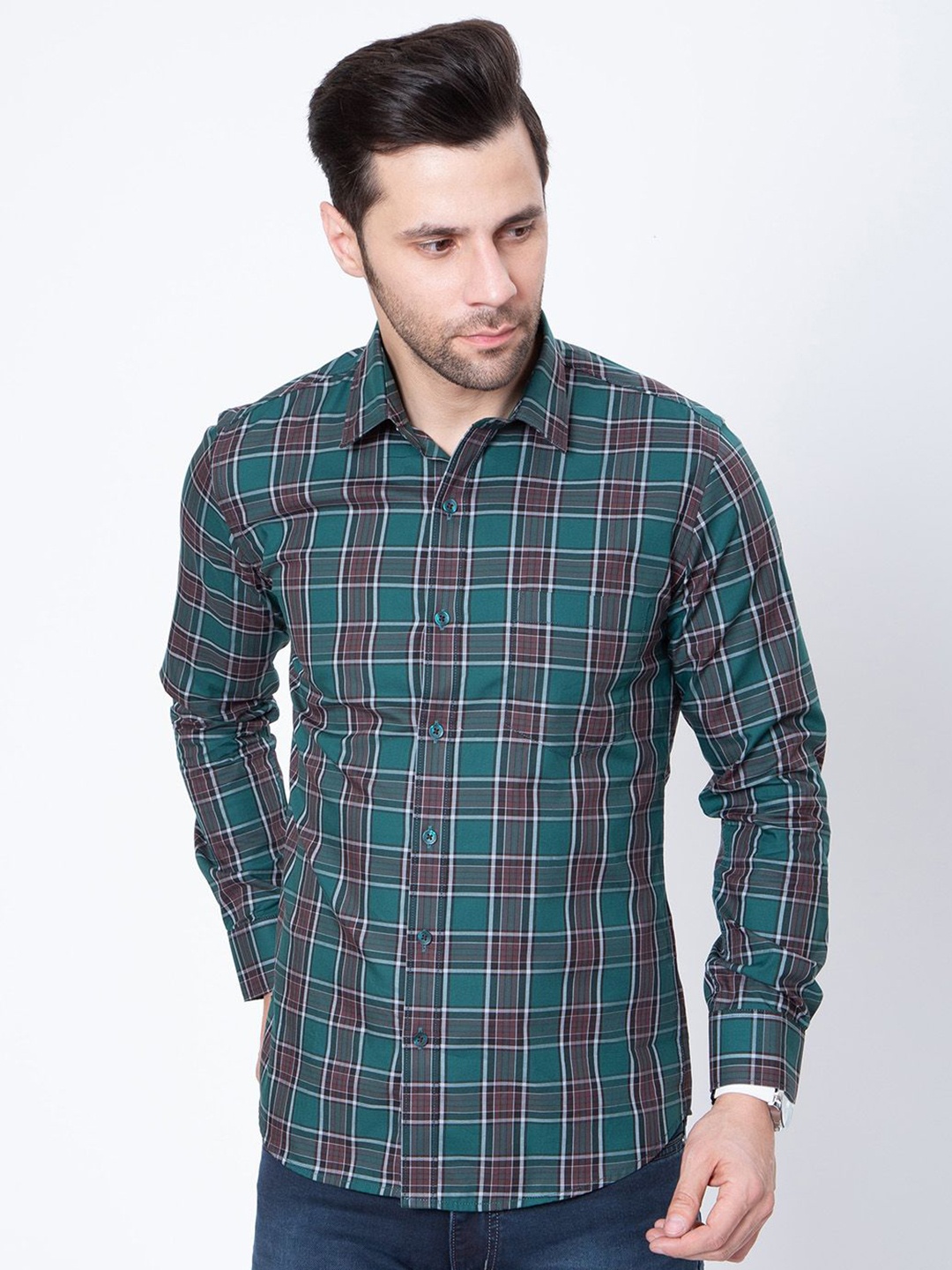 

Sparky Men Tartan Checks Opaque Checked Casual Shirt, Green