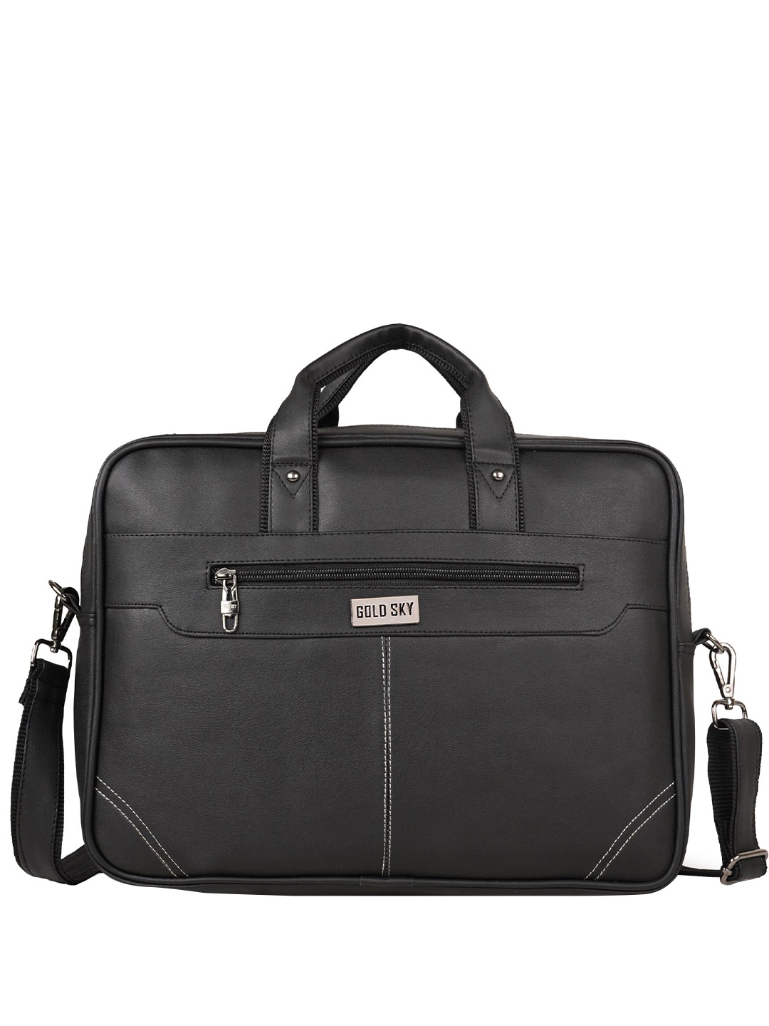 

GOLD SKY Leather Zip Closure Laptop Bag, Black