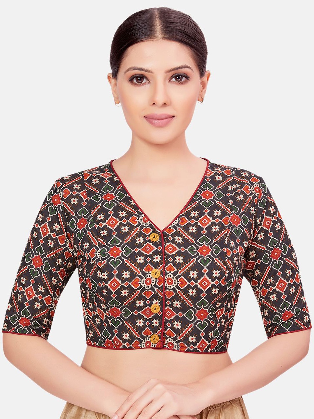 

Studio Shringaar Printed V-Neck Saree Blouse, Black
