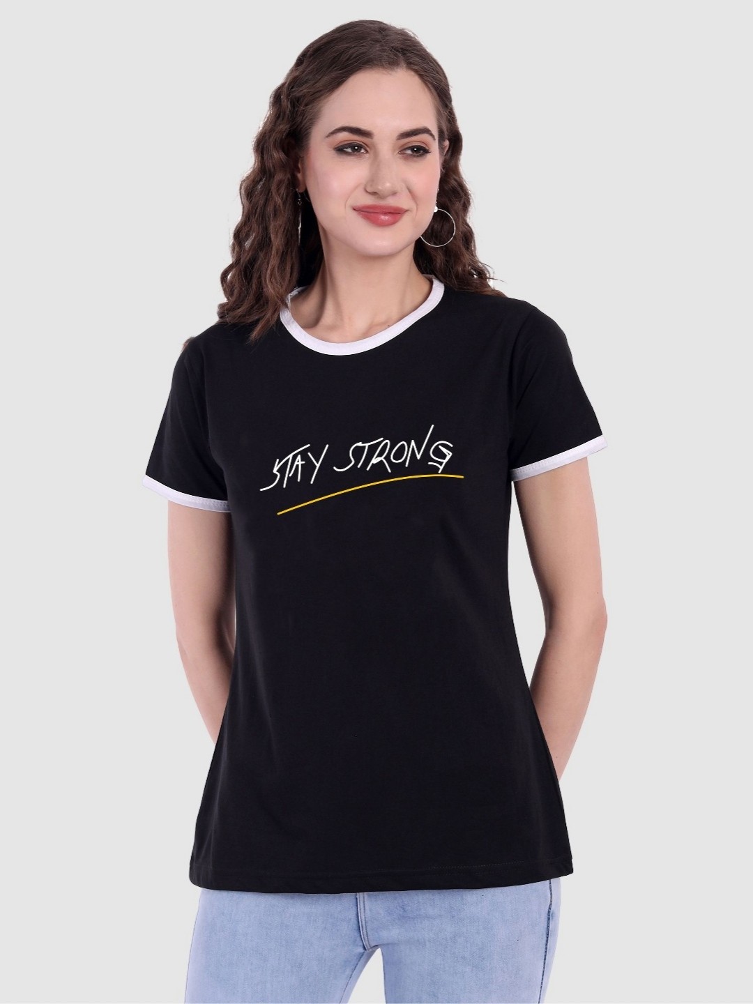 

Moda Rapido Women Printed Bio Finish Applique T-shirt, Black