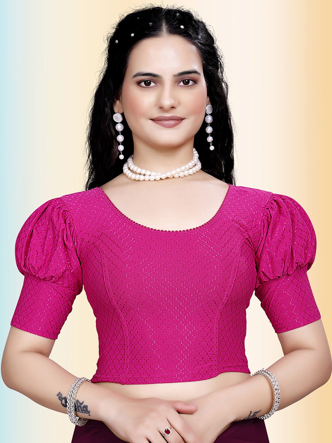 

TANISHM FEB TEX Cotton Round Neck Saree Blouse, Pink