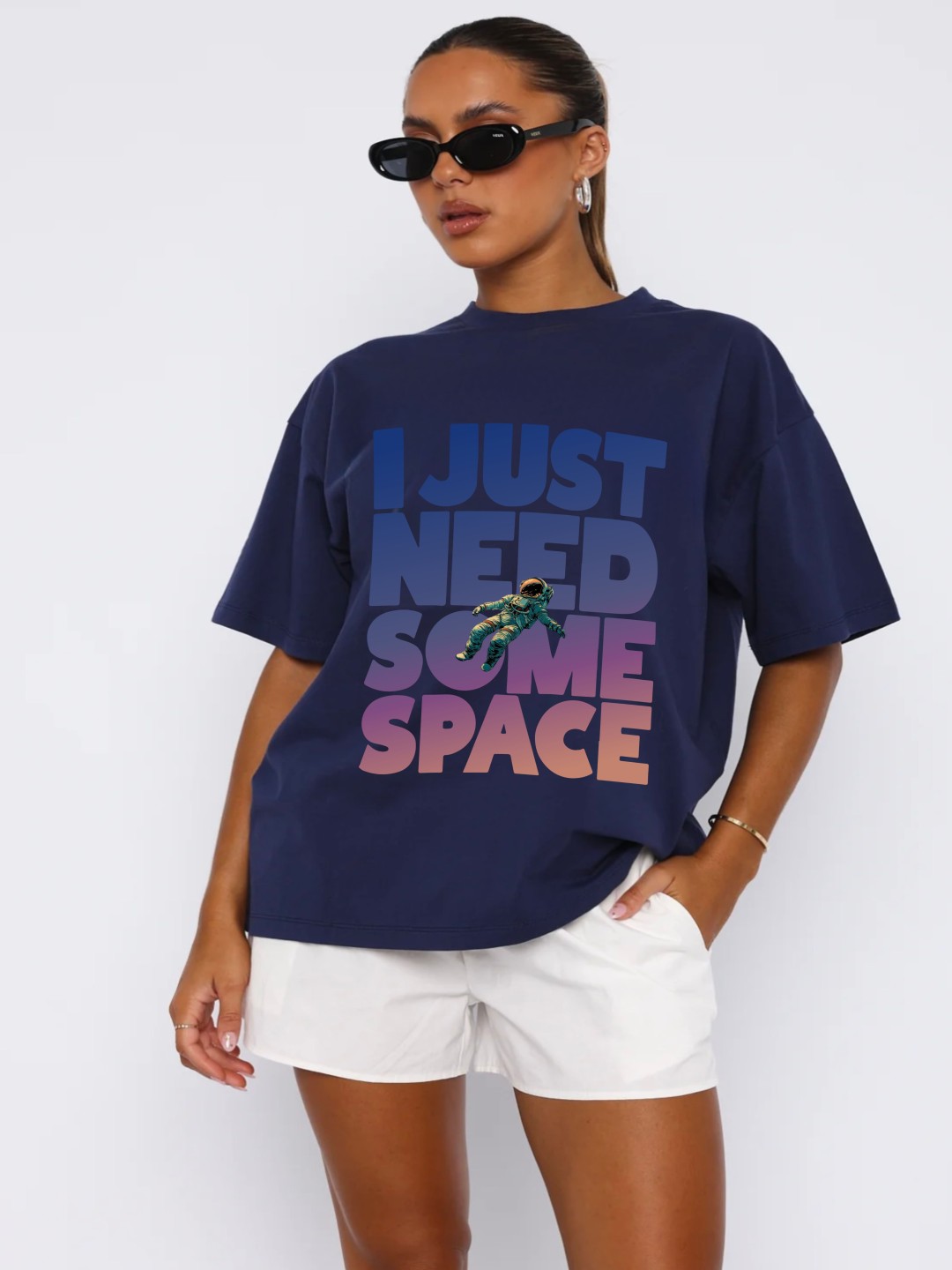 

RAYACLOSET Women Printed T-shirt, Navy blue