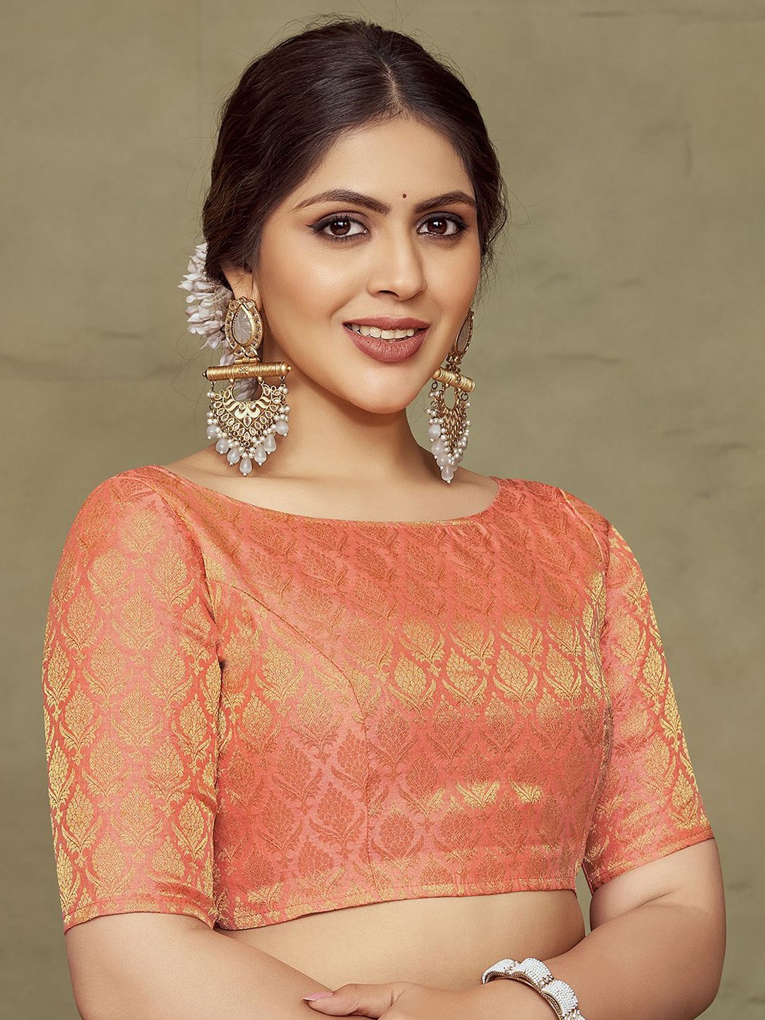 

DEVATITHI Woven Design Saree Blouse, Peach