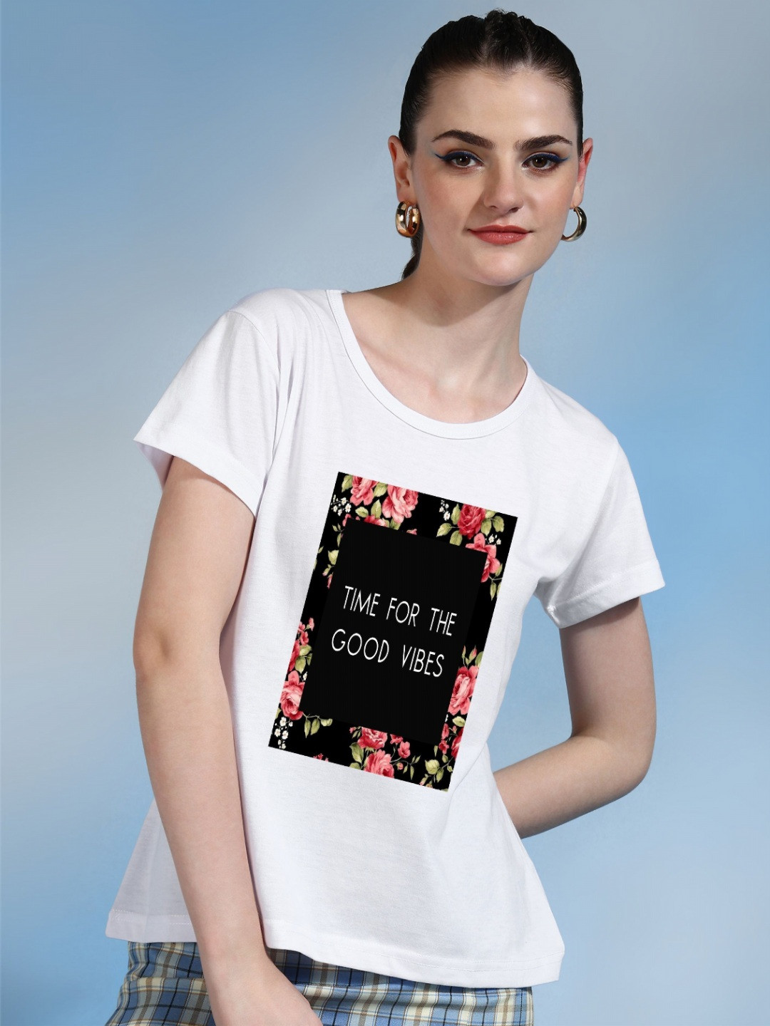 

Moda Rapido Women Printed Bio Finish Applique T-shirt, White