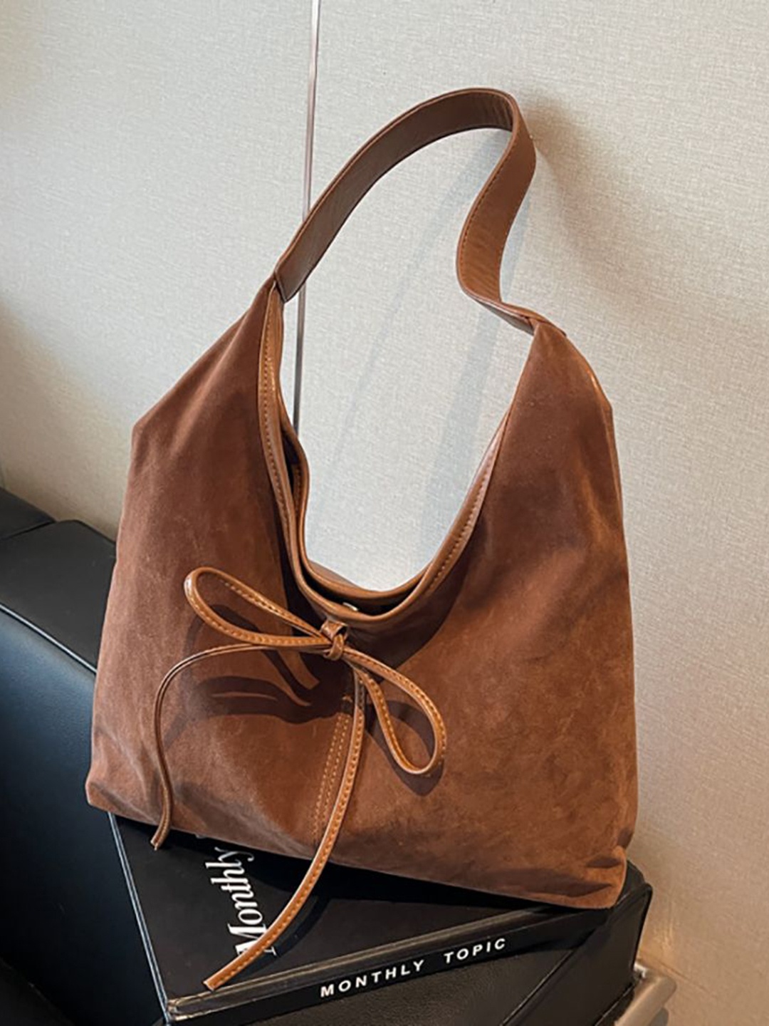 

StyleCast x Revolte Suede Half Moon Shoulder Bag, Coffee brown