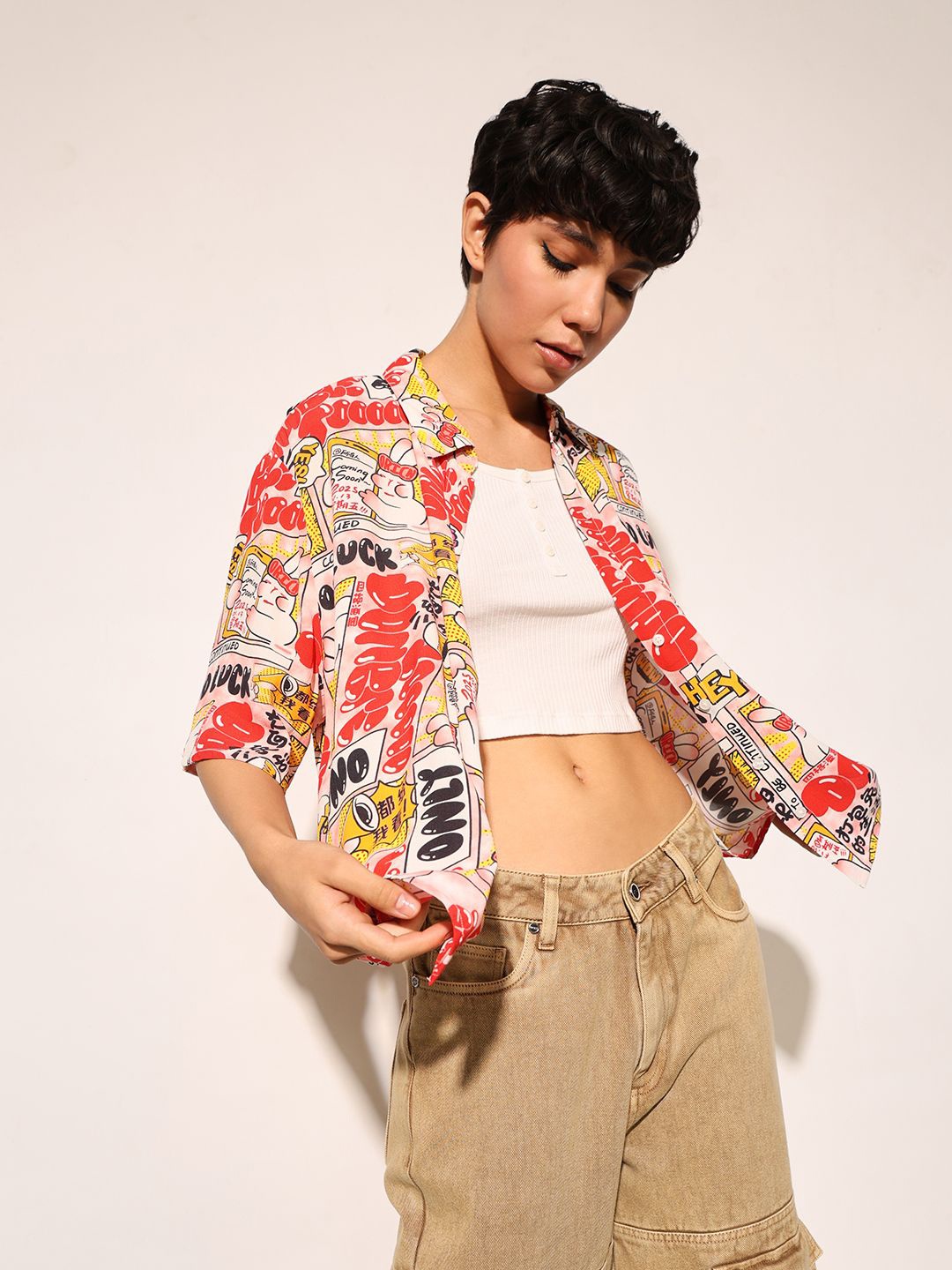 

ONLY Women Opaque Printed Casual Shirt, Red