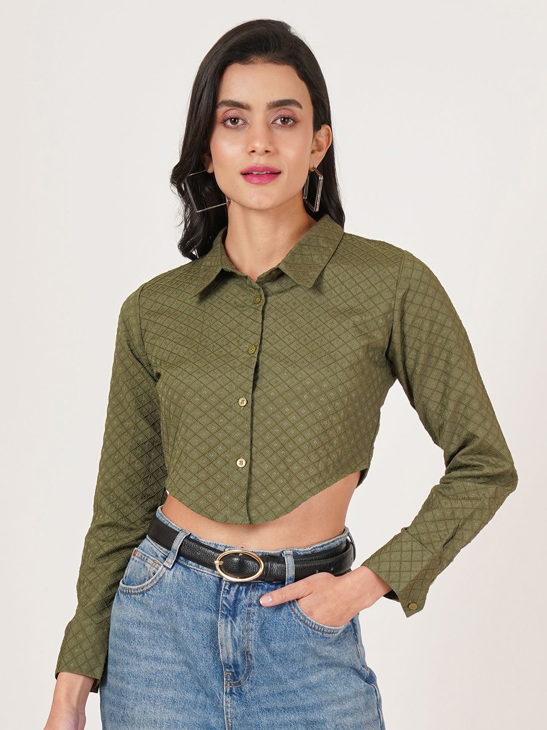 

U&F Women Original Slim Fit Opaque Casual Shirt, Olive