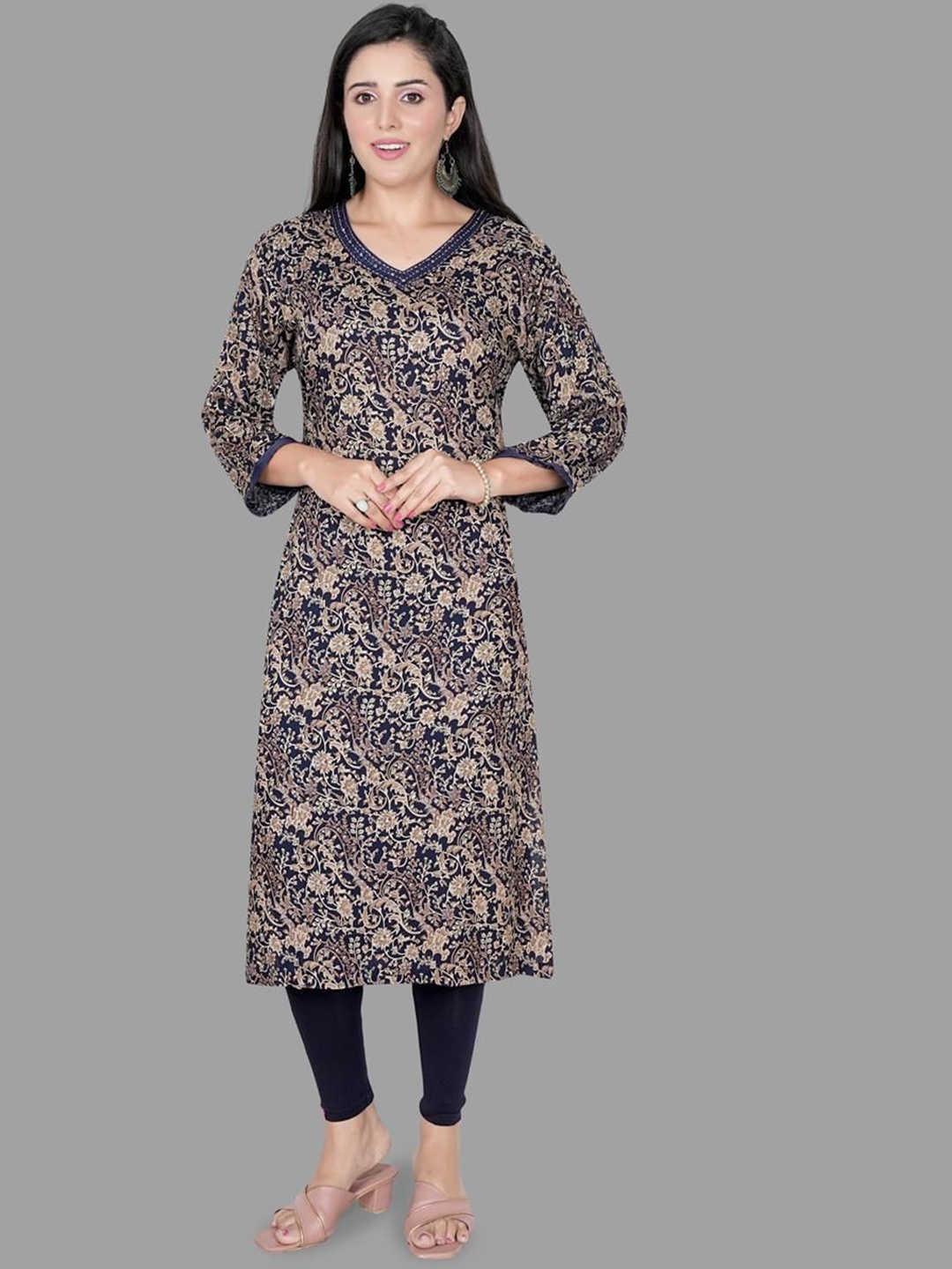 

KRITHA Women Ethnic Motifs Printed Kurta, Navy blue