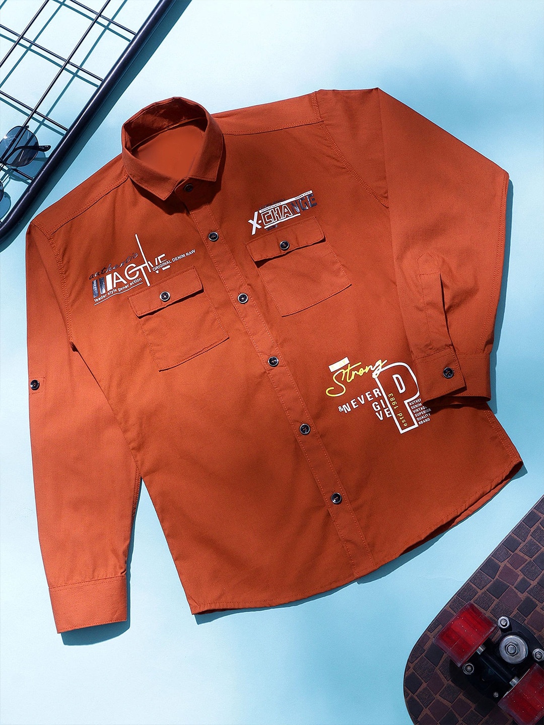 

YK Boys Opaque Printed Casual Shirt, Orange