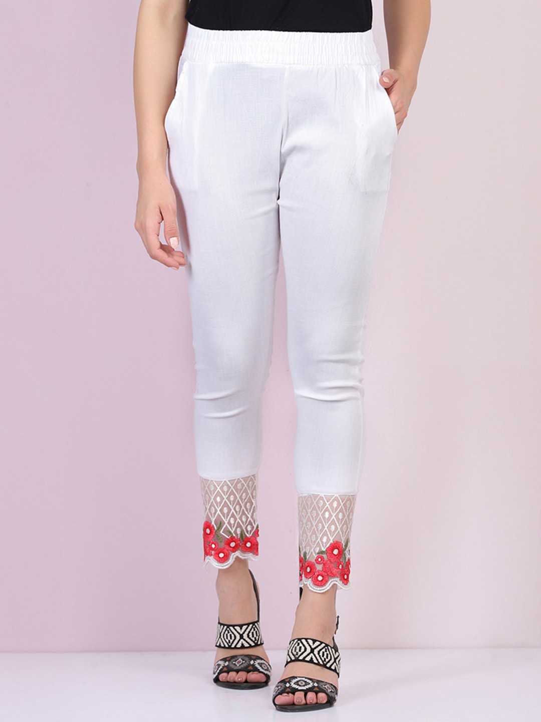

DIMPY GARMENTS Pure Cotton Skinny Fit Mid Rise Ankle Length Leggings, White