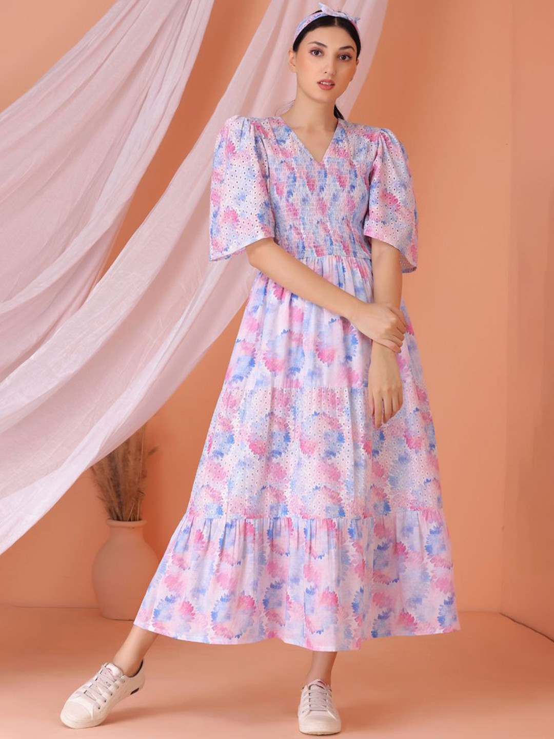 

SEW Floral Printed Cotton Midi Dress, White