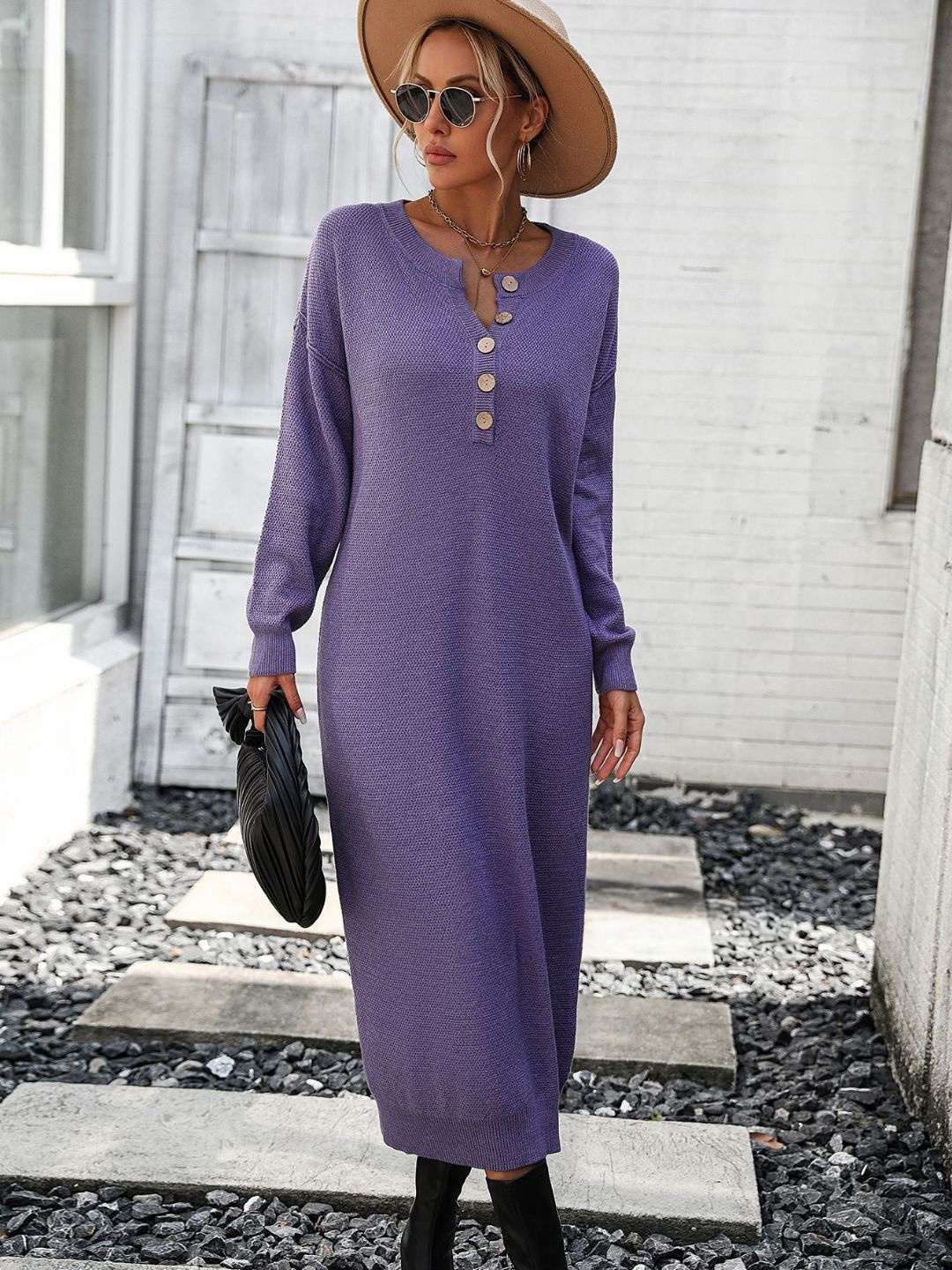 

Oh Rare Round Neck Long Sleeve Dresses, Purple