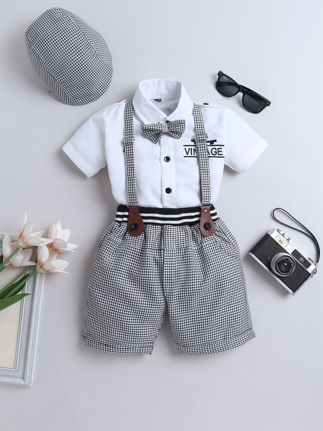 

FOURFOLDS Boys Shirt with Shorts, White