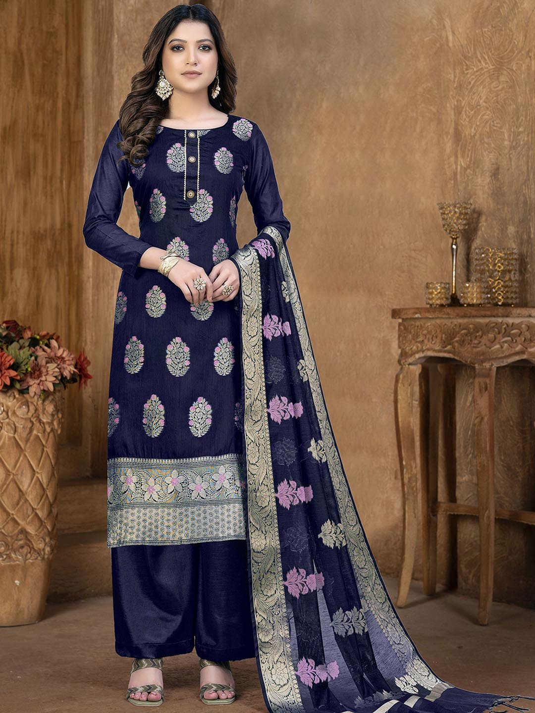 

SAINOOR Semi-Stitched Dress Material, Blue