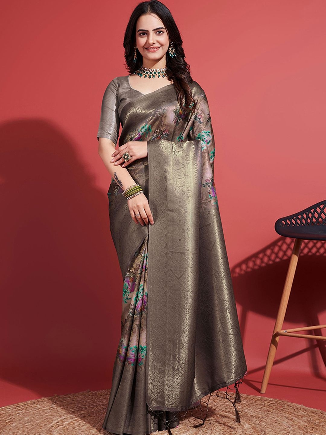 

Peachmode Woven Design Zari Pure Silk Banarasi Saree, Beige