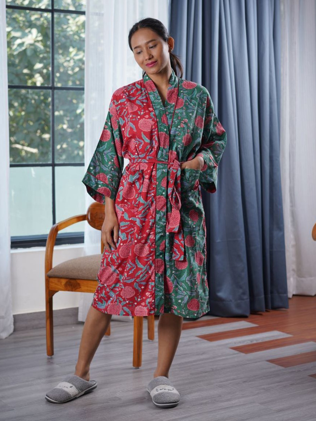 

The Quince Life Floral Print Kimono Sleeve A-Line Midi Dress, Pink
