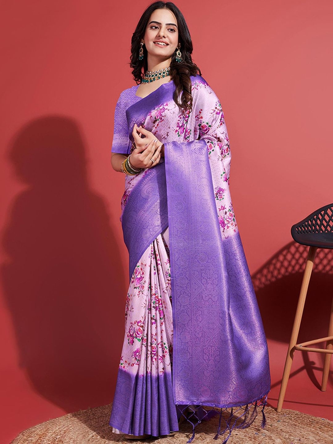 

Peachmode Woven Design Zari Pure Silk Banarasi Saree, Lavender