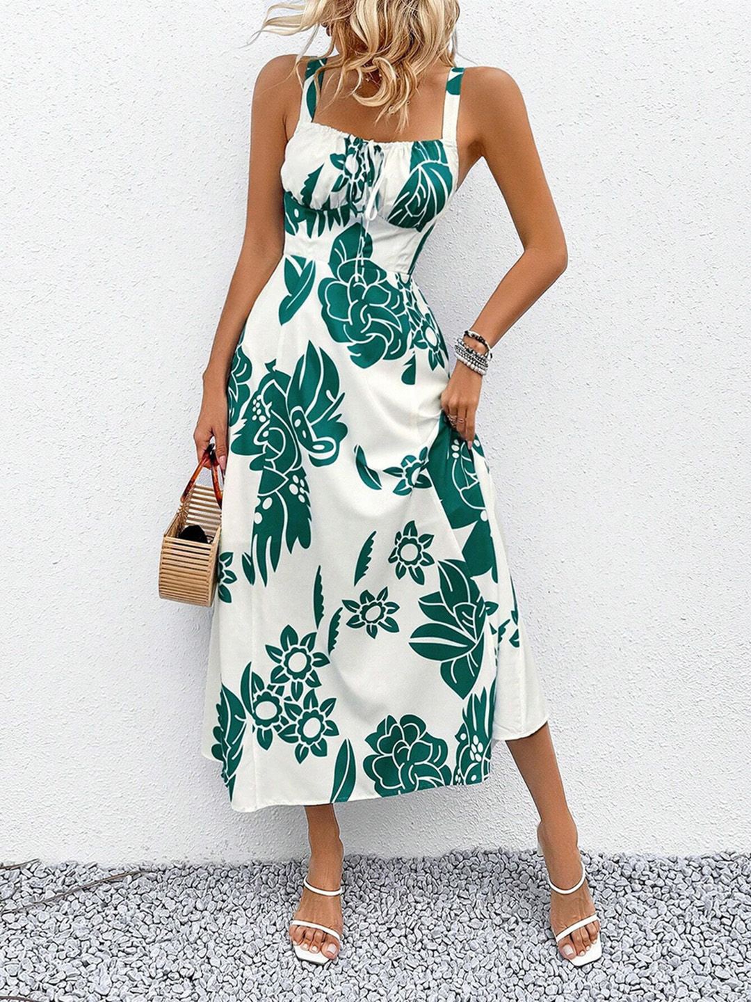 

JC Mode Floral Print A-Line Midi Dress, Green