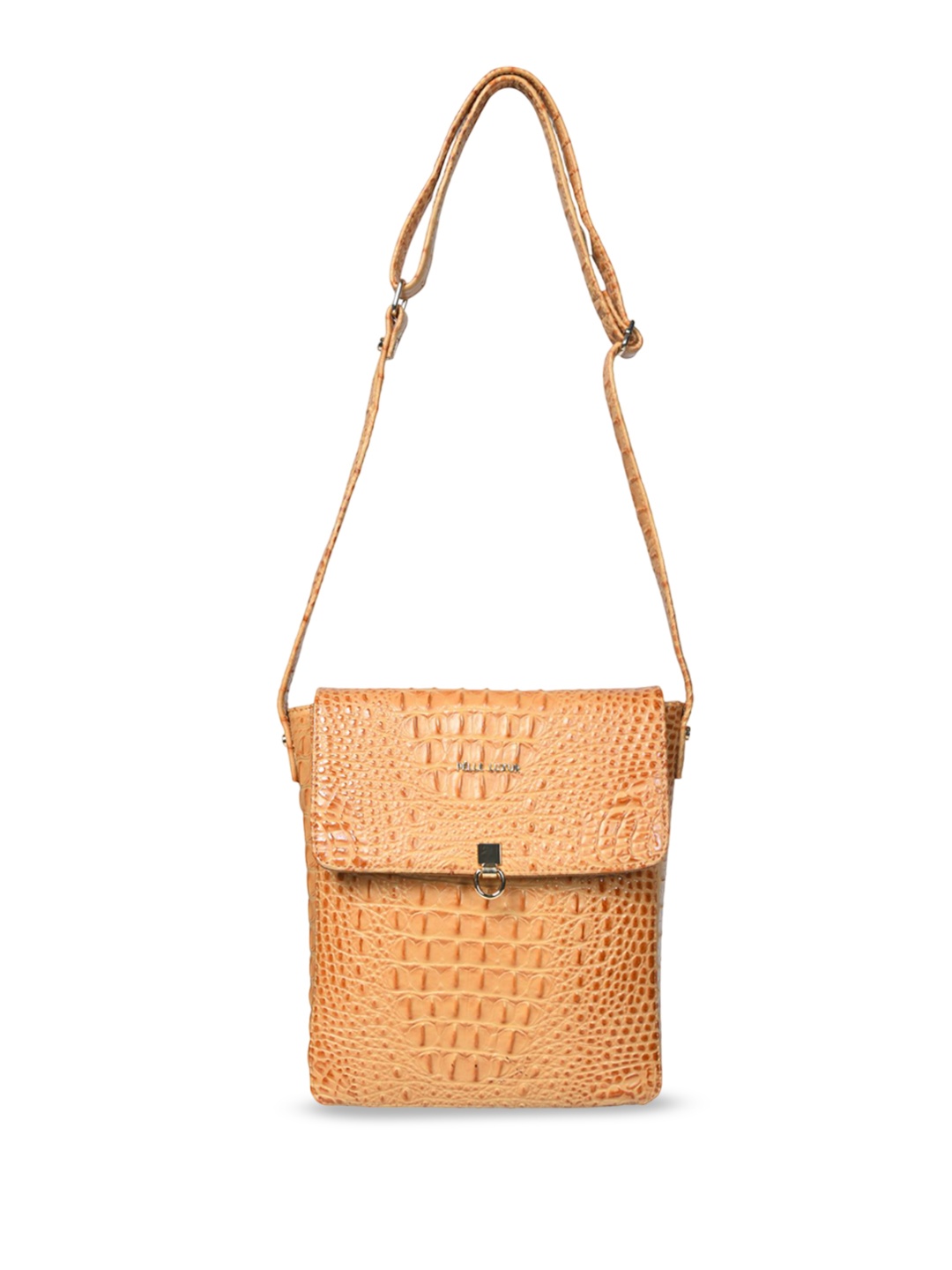 

PELLE LUXUR Textured PU Structured Sling Bag, Tan