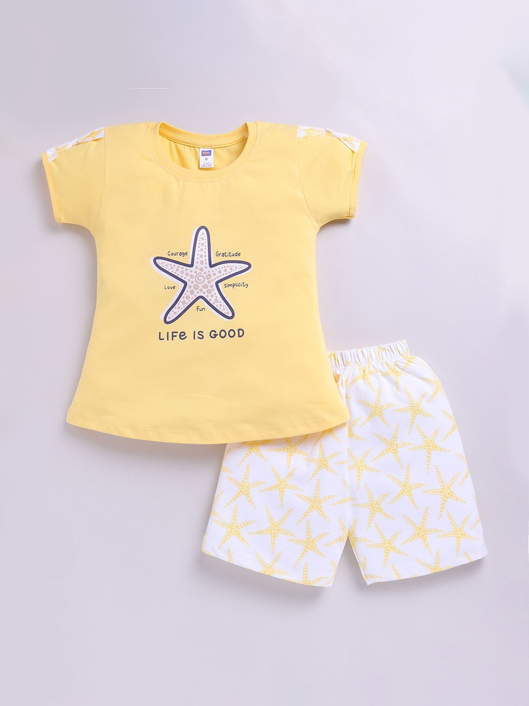

Nottie Planet Girls Printed T-shirt with Shorts, Yellow
